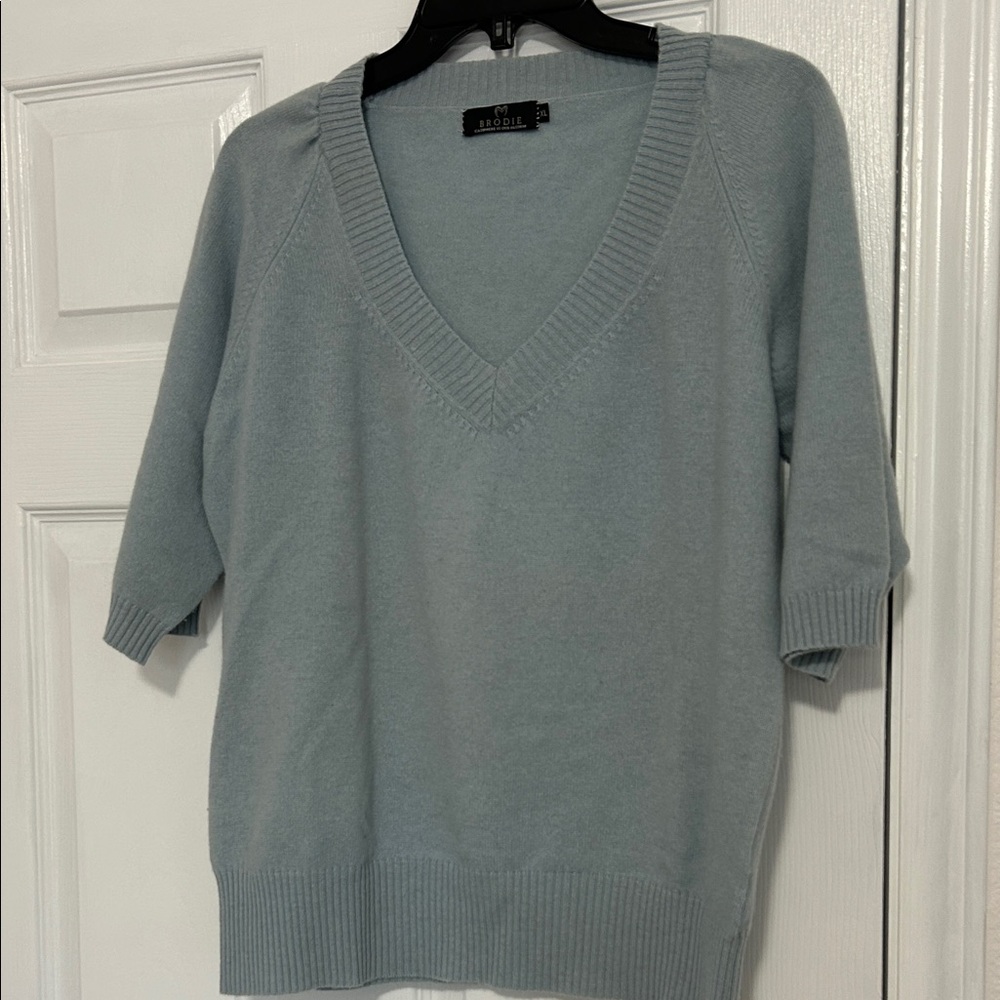 Brodie Cashmere Soft Blue V-Neck Sweater